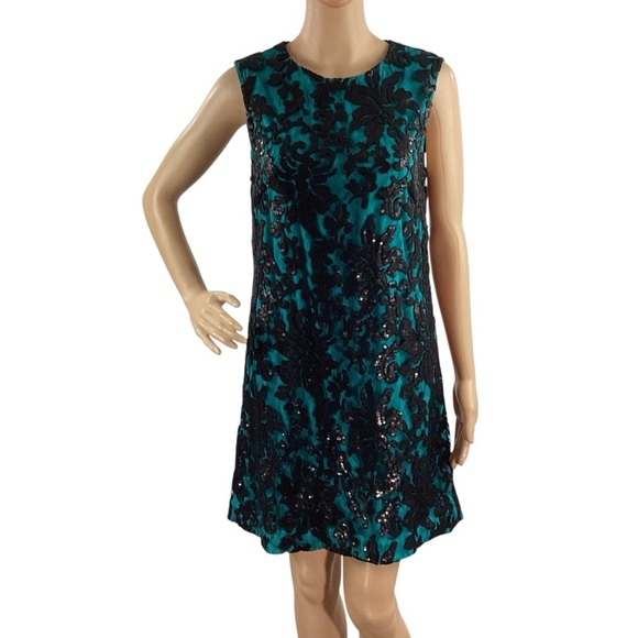 Diane von Furstenberg Kaleb Teal Black Sequin Velvet Mini Dress Size 8 - Picture 1 of 7